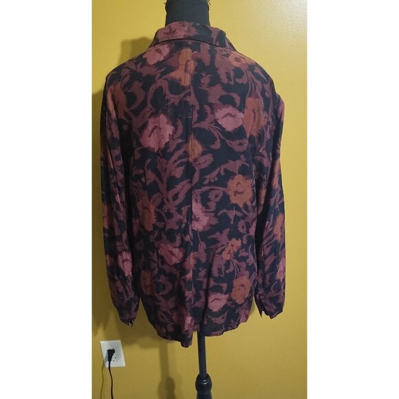 VTG Y2K Sigrid Olsen Long Sleeve Button Up Floral Silk Wool Blouse XL Boho - Picture 3 of 8
